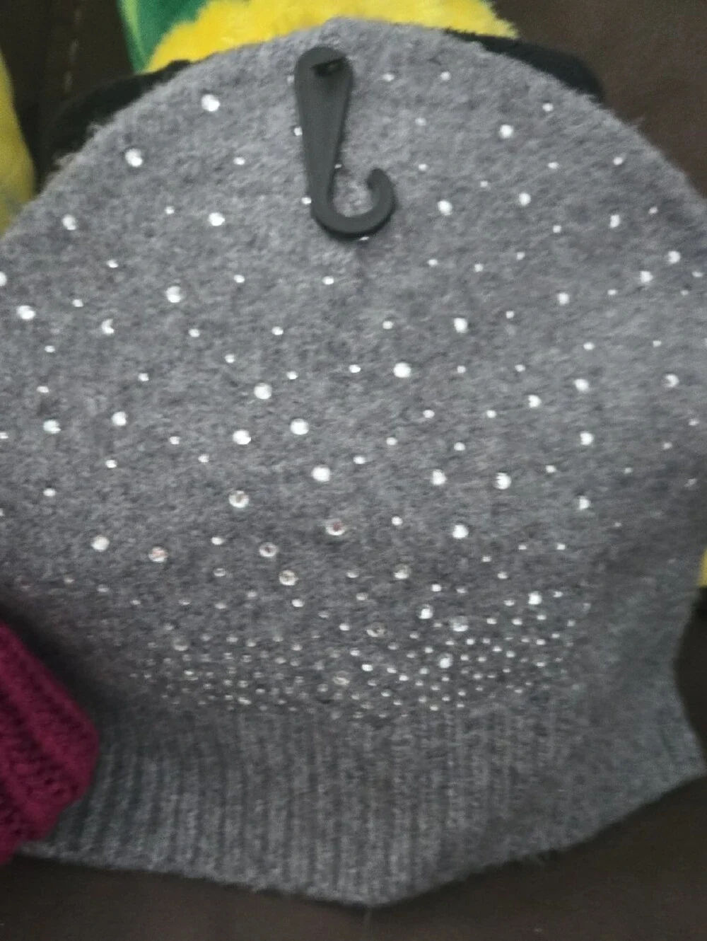 Express Gray Beanie with Rhinestone Accents